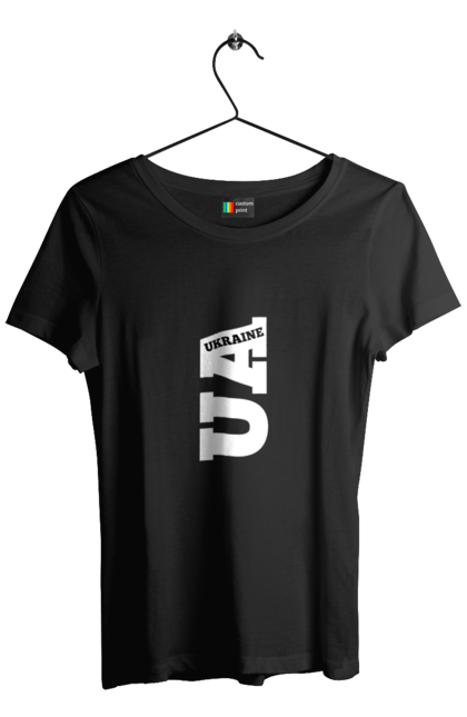 Футболка жіноча з принтом "Україна". Абревіатура, батьківщина, емблема, логотип, напис, текст, україна. 2070702