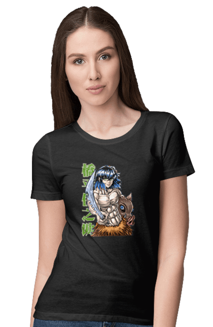 Women's t-shirt with prints Demon Slayer Inosuke. Anime, demon slayer, inosuke, inosuke hashibira, kimetsu no yaiba, manga. 2070702