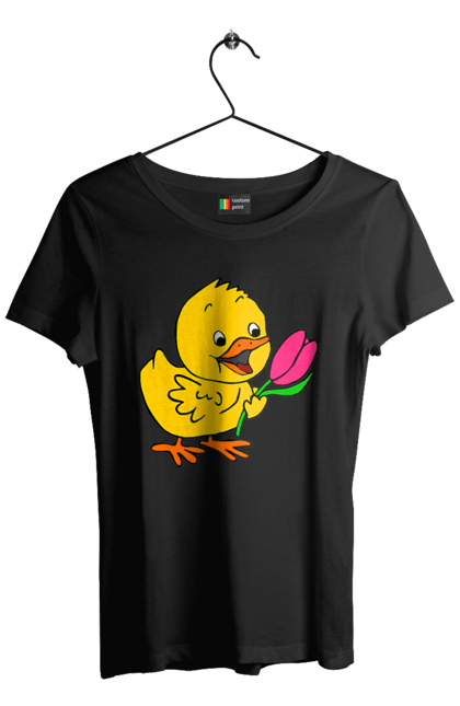 Women`s t-shirt with prints Chicken With A Tulip. Chick, tulip. 2070702