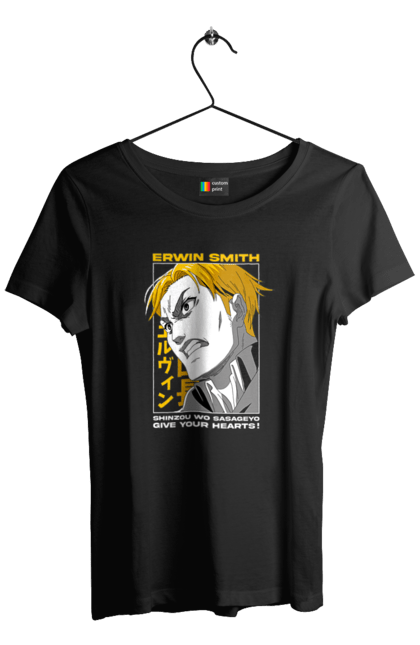 Футболка жіноча з принтом "Атака титанів Ервін". Attack on titan, erwin, erwin smith, shingeki no kyojin, аніме, атака титанів, вторгнення гігантів, ервін, ервін сміт, манга. 2070702