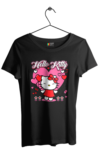 Футболка женская с принтом Хелло Китти. Hello kitty, бренд, кот, котенок, персонаж, хелло китти. 2070702