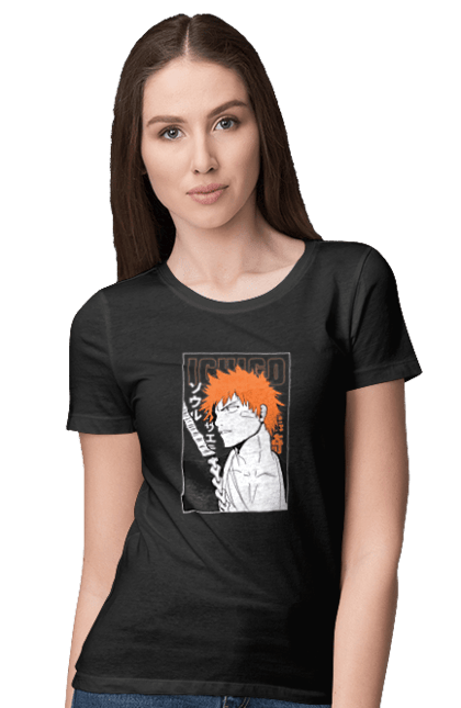 Футболка жіноча з принтом "Бліч Куросакі Ічіґо". Anime, bleach, ichigo kurosaki, manga, аніме, бліч, ічіго, куросакі ічіґо, манга. 2070702