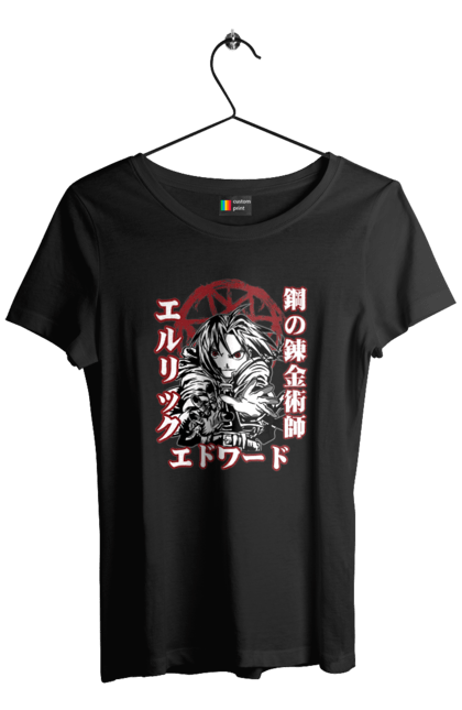 Women's t-shirt with prints Fullmetal Alchemist Edward Elric. Adventures, anime, comedy, edward, edward elric, elric, fullmetal alchemist, manga, steampunk. 2070702