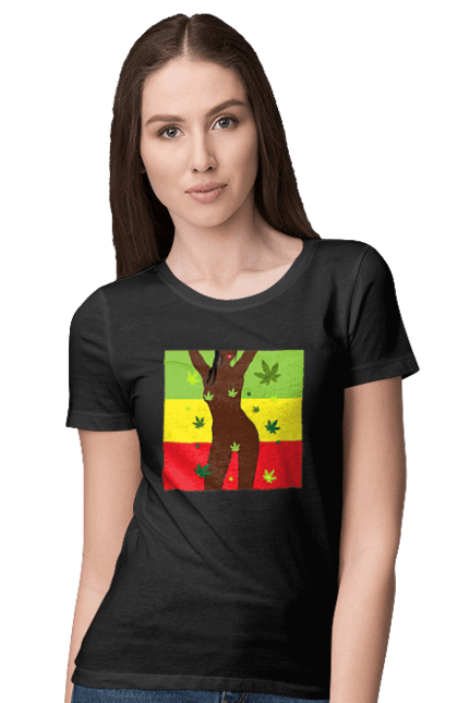 Футболка жіноча з принтом "Гола Дівчина І Конопля". Гола, конопля, курити, сиськи. 2070702