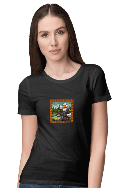 Футболка жіноча з принтом "Гусячий десант". Біологічна зброя, бойові гуси, військовий гусак, гусячий десант, зброєні сили, прапор, символіка, україна. 2070702