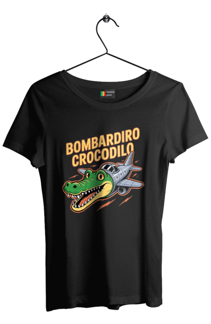 Women`s t-shirt with prints Bombardino Crocodilo. Bombardino, bombardino crocodilo, bombardiro crocodile, brainrot, crocodile, crocodile meme, crocodile plane, crocodilo, italian brainrot, meme. 2070702