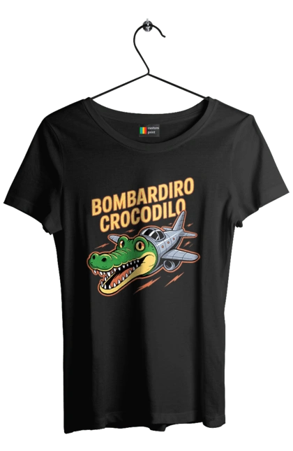 Women`s t-shirt with prints Bombardino Crocodilo. Bombardino, bombardino crocodilo, bombardiro crocodile, brainrot, crocodile, crocodile meme, crocodile plane, crocodilo, italian brainrot, meme. 2070702