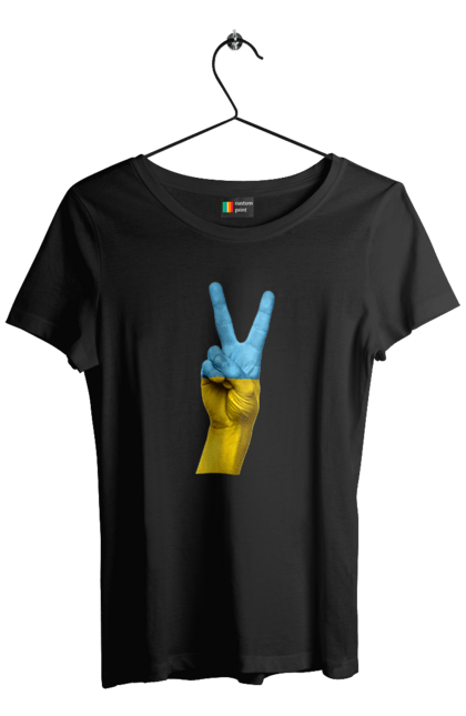 Футболка женская с принтом Два Пальца, Мир, Украина. Мир, рука, украина. 2070702