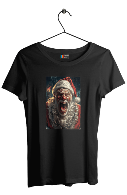 Women's t-shirt with prints Bad frost. Bad frost, bad santa, bad santa claus, santa, santa claus. CustomPrint.market