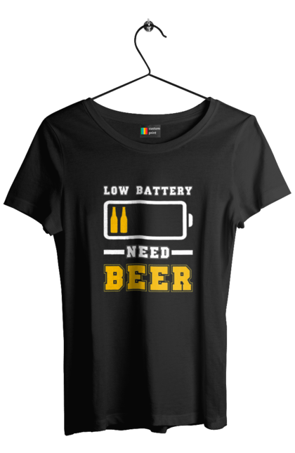 Футболка жіноча з принтом "Low battery need beer". Алкоголь, брутальні, літні, пиво, прикольні принти, чоловічі. 2070702
