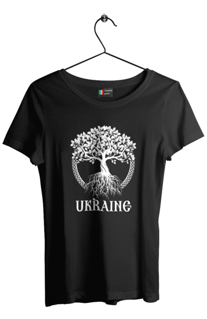 Футболка жіноча з принтом "Дерево Україна". Дерево, дерево з корінням, дерево україна, зсу, патріотична, україна, українська. 2070702