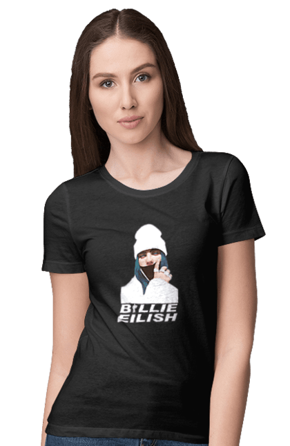 Футболка жіноча з принтом "Біллі Айліш". Біллі айліш, логотип біллі айліш, принт біллі айліш, співачка біллі айліш. 2070702