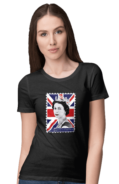 Women's t-shirt with prints Queen Elizabeth II. Britain, british, england, platinum jubilee, queen, queen elizabeth, queen elizabeth ii, rip queen elizabeth. 2070702