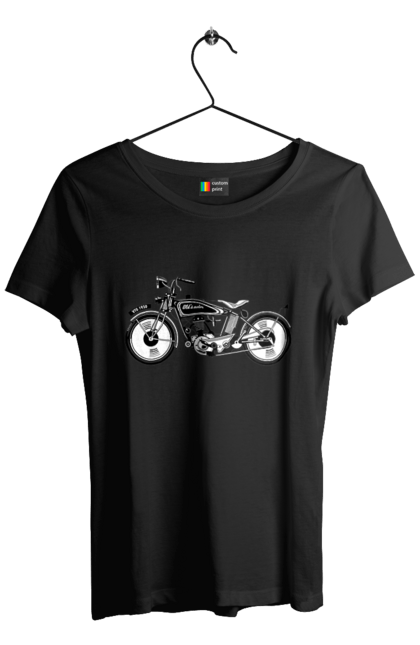 Футболка жіноча з принтом "Мотоцикл Ретро". Мото, мотоцикл, ретро. 2070702