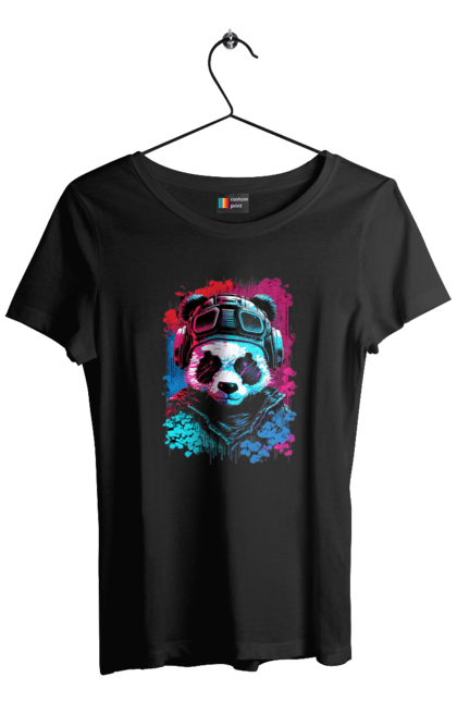 Футболка жіноча з принтом "Панда в VR шолом". Віртуальна реальність, гік, панда, персонаж, шолом. 2070702