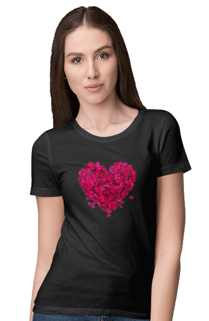 Women`s t-shirt with prints Heart From Rose Petals. Petals, rose flower. 2070702