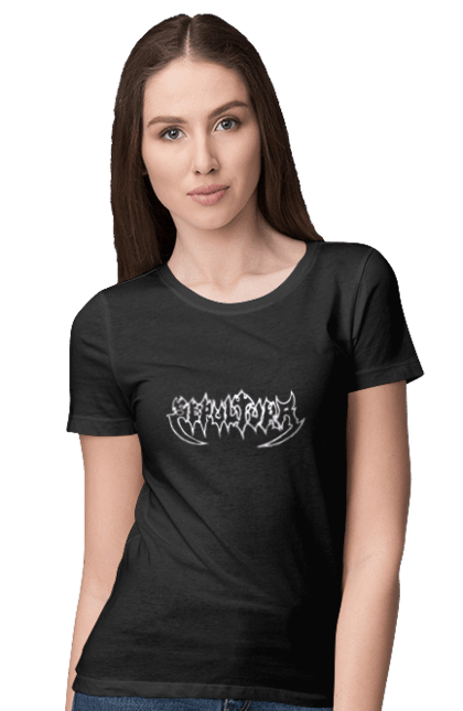 Women's t-shirt with prints Sepultura. Death metal, det metal, groove metal, group, metal, music, rock, sepulture, thrash metal, trash metal. 2070702