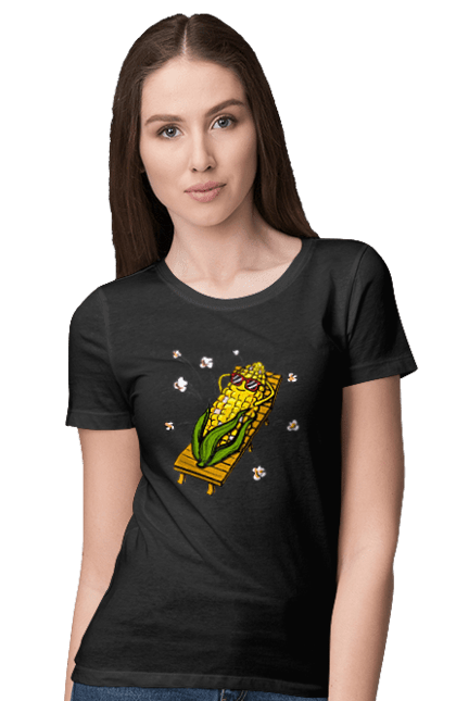 Women`s t-shirt with prints Corn Suns On A Lounger. Corn, lounger, popcorn. 2070702