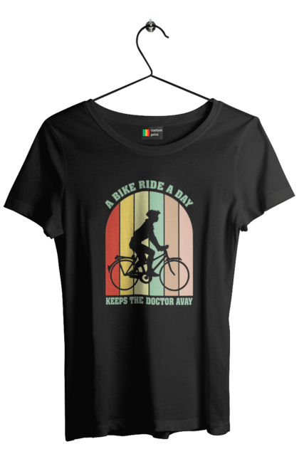 Футболка жіноча з принтом "Поїздка на велосипеді". Велопрогулянка, велосипед, здоровий спосіб життя, зож, поїздка на велосипеді. 2070702