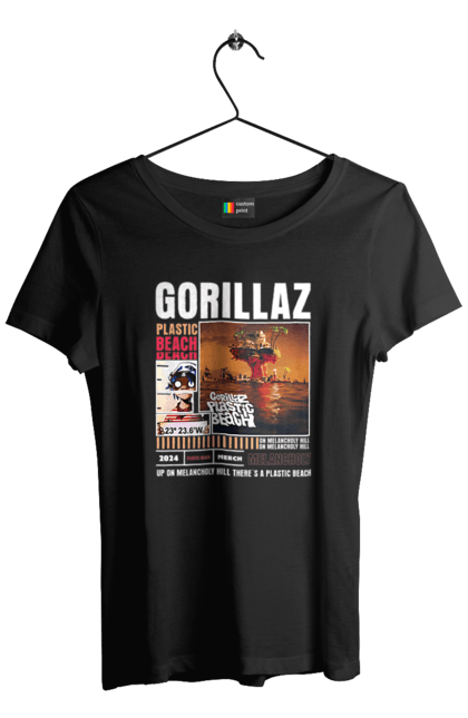 Футболка женская с принтом Gorillaz. Gorillaz, гориллаз, группа, музыка, рок, хип-хоп, электроника. 2070702