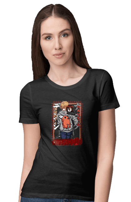 Women's t-shirt with prints Chainsaw Man Denji and Nayuta. Anime, chainsaw man, demon, denji, manga, nayuta, shonen. 2070702