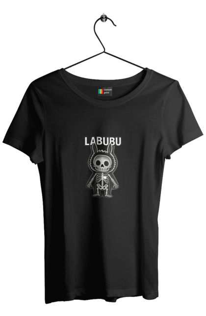 Футболка жіноча з принтом "Лабубу". Анатомія, кістки, лабубу, миложутко, мінімалізм, рентген, серце` що світиться, скелет, череп, чорнобіле. 2070702