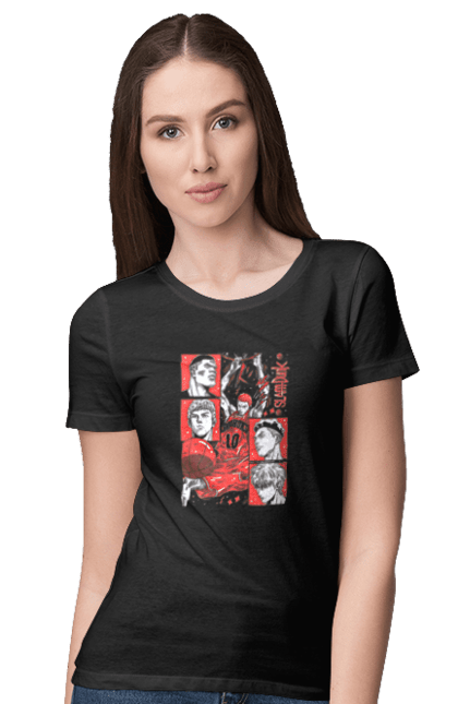 Women's t-shirt with prints Slam Dunk. Anime, basketball, comedy, manga, school, shonen, slam dunk, sports anime. 2070702