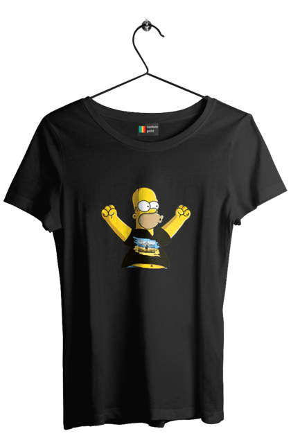 Футболка жіноча з принтом "Сімпсон та російський корабель". Війна, гомер, гомер сімпсон, марка корабель, патріот, перемога, російський корабель, сімпсон, україна. 2070702