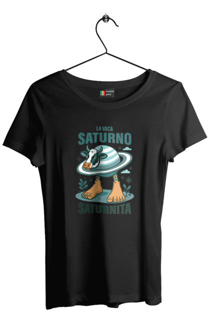Women`s t-shirt with prints Lavaca Saturno Saturnita. Brainrot, cow saturn, italian brain rot, italian brainrot, italian meme, italian memes, la vaca, la vaca saturno, lavaka saturno, saturno saturnito. 2070702