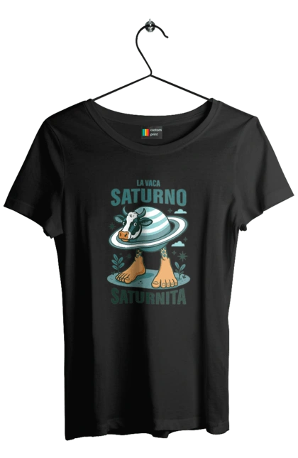 Women`s t-shirt with prints Lavaca Saturno Saturnita. Brainrot, cow saturn, italian brain rot, italian brainrot, italian meme, italian memes, la vaca, la vaca saturno, lavaka saturno, saturno saturnito. 2070702