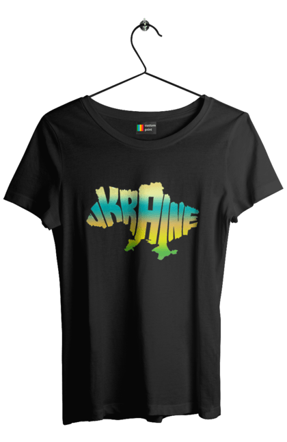Футболка жіноча з принтом "Україна силует кольоровий". Карта україни, люблю україну, силует україни, символ україни, україна, українська символіка. 2070702