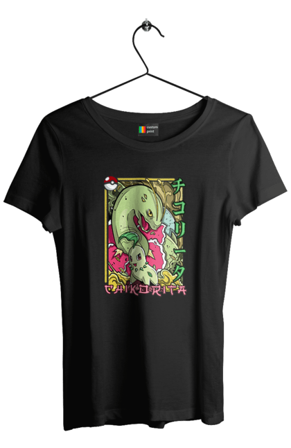 Women's t-shirt with prints Pokemon Chikorita. Anime, chikorita, games, nintendo, pokemon, pokemon go. 2070702