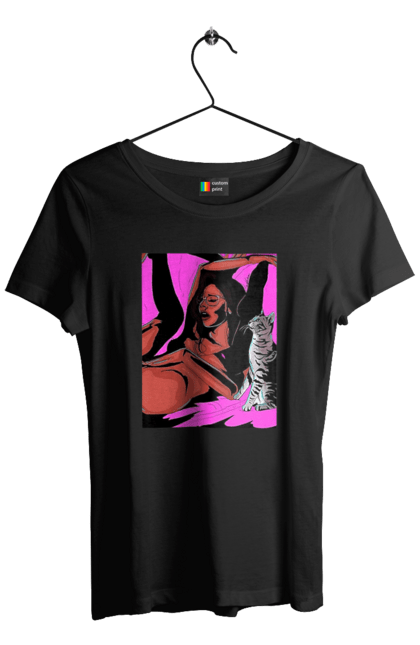 Футболка жіноча з принтом "Дівчина Отримує Задоволення". Гола, задоволення, кішка, пристрасть. 2070702