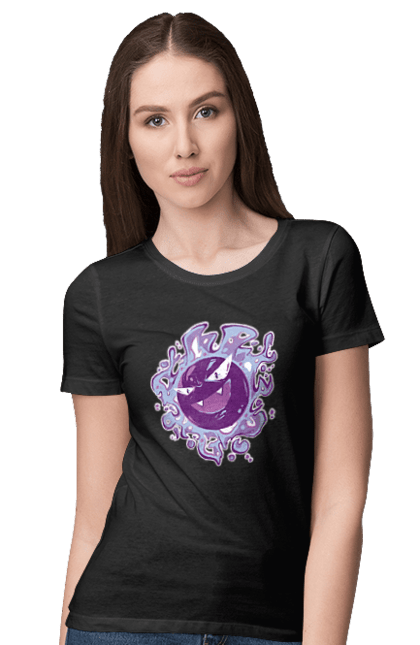 Women's t-shirt with prints Pokemon Gastly. Anime, games, gastly, nintendo, pokemon, pokemon go. 2070702