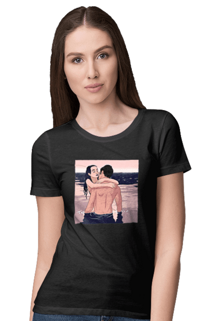 Футболка жіноча з принтом "Парочка Обнімається В Річці". Голо, кохання, пара. 2070702