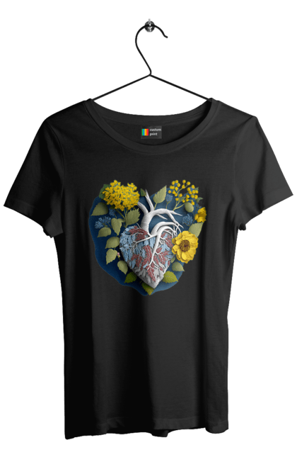 Футболка жіноча з принтом "Серце квіти". Люблю україну, перемога україни, серце, символи україни, соняшник, традиції україни, україна. 2070702