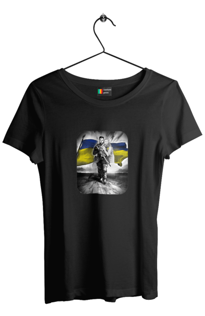 Футболка жіноча з принтом "Захисник України". Дівчина, захисник, прапор, прапор україни, символіка, сиьволіка, україна. 2070702