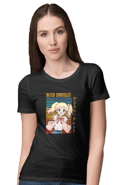 Футболка жіноча з принтом "Золота мозаїка Аліса Картелет". Alice cartelet, anime, kiniro mosaic, kinmoza, manga, аліса, аліса картелет, аніме, золота мозаїка, манга. 2070702