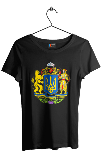 Футболка жіноча з принтом "Герб України". Герб, герб україни, козак, лев, лев і козак, україна. 2070702