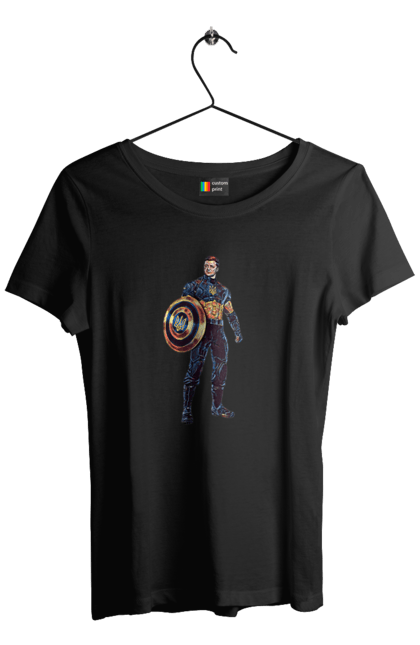 Футболка жіноча з принтом "Капітан Україна Зеленський арт". Володимир зеленський, зеленський, капітан америка, капітан україна, україна. 2070702