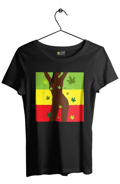 Футболка жіноча з принтом "Гола Дівчина І Конопля". Гола, конопля, курити, сиськи. 2070702