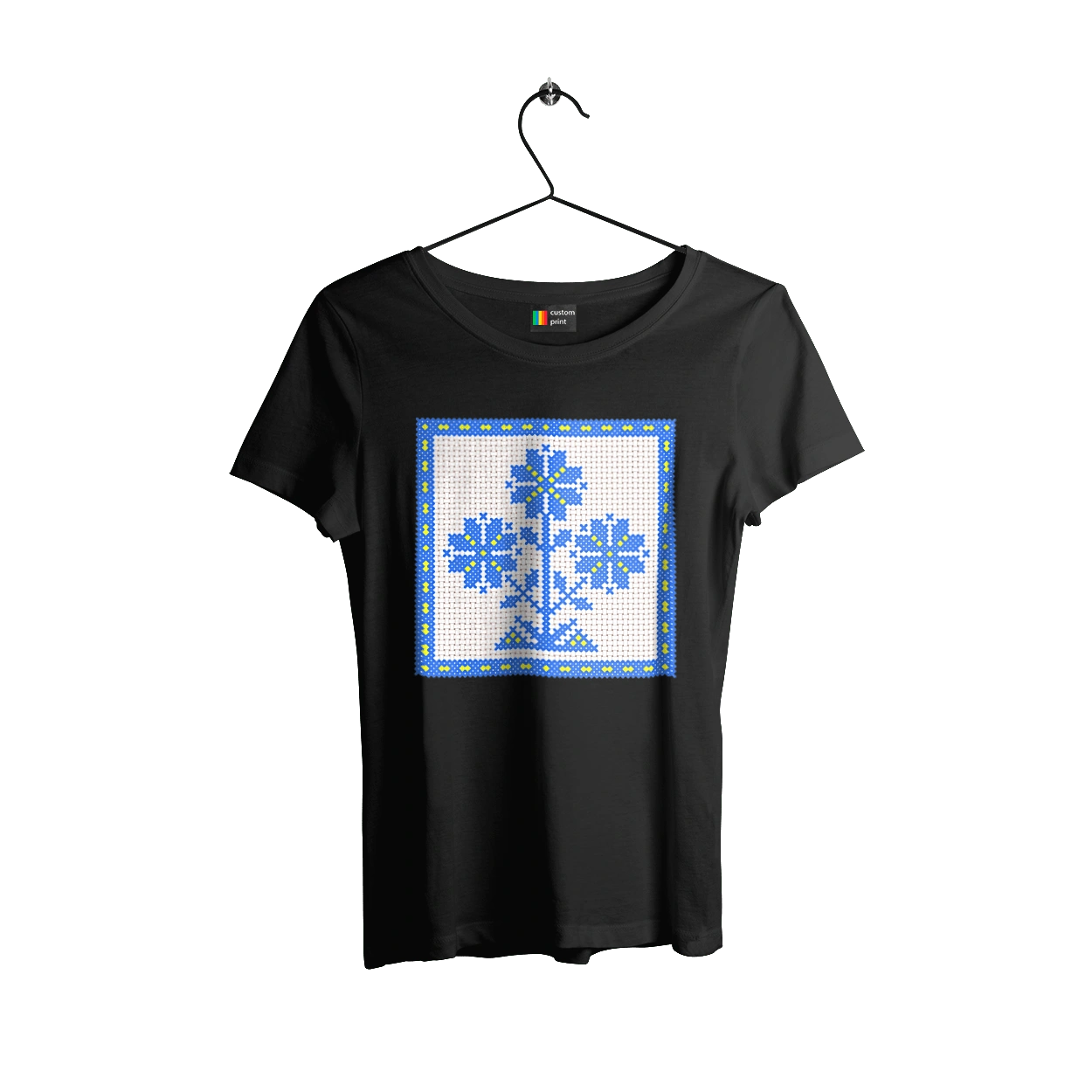 Желто голубая вышивка цветы