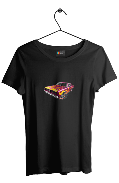 Футболка жіноча з принтом "Кастом автомобіль". Авто, автомобіль, аерографія, вогонь, кастом, машина, полум я, тюнінг. 2070702