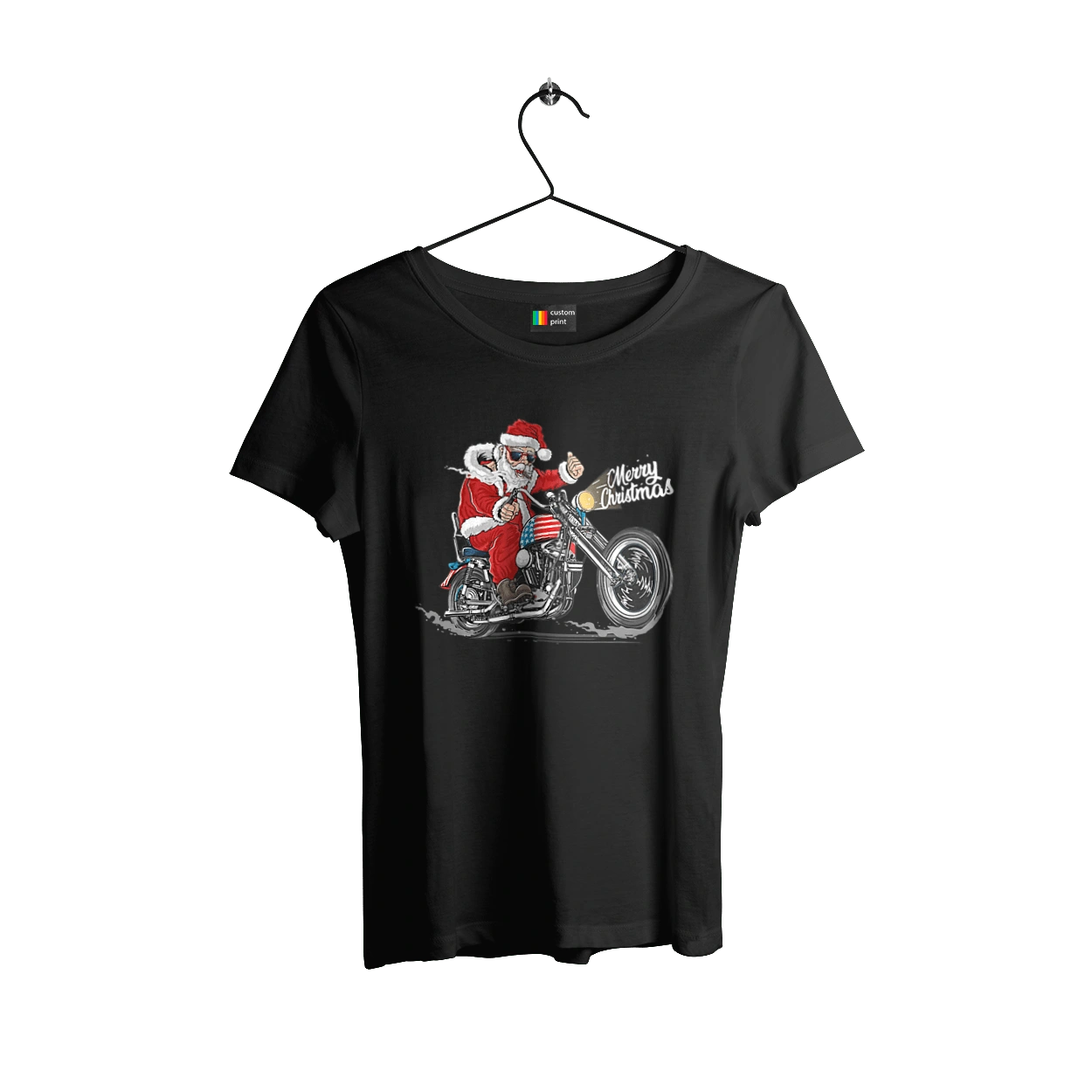 Санта в окулярах на мотоциклі