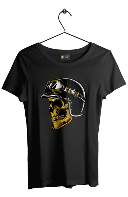 Футболка жіноча з принтом "Череп в мотошоломі". Крутий, очі, череп, шолом. 2070702