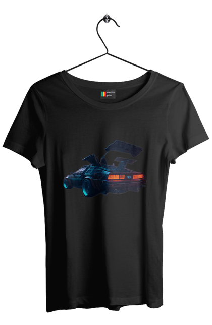 Футболка жіноча з принтом "DeLorean назад у майбутнє". Автомобіль, делореан, з фільму. 2070702