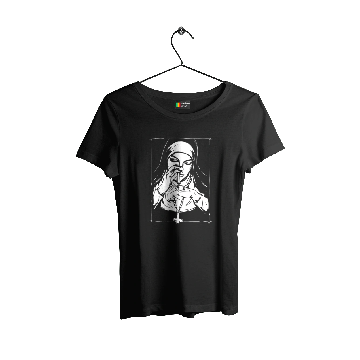 The nun sniffs the powder