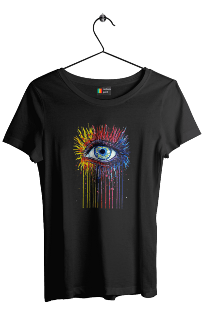 Футболка жіноча з принтом "Барвисто Тече Око". Очей, фарби. 2070702