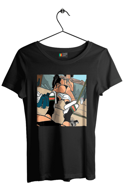 Футболка жіноча з принтом "Голе Селфі У Дзеркалі". Жопа, зверху, селфі. 2070702