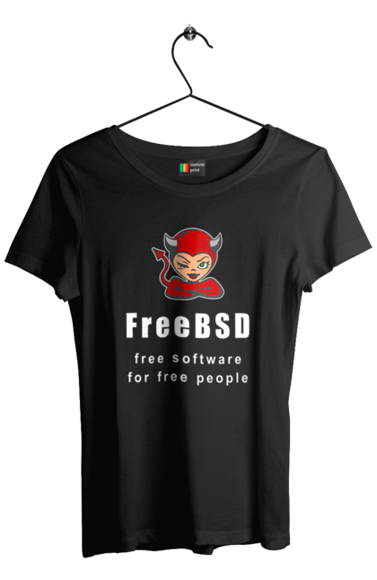 Футболка жіноча з принтом "Freebsd Для Вільних". Bsd, freebsd, unix, адміністратор, айті, айтішник, безкоштовна, безкоштовно, бестія, білий, вільна, демон, демонесса, доступність, незалежність, операційна система, ос, програміст, програмне забезпечення, свобода, сисадмін, система, системний адміністратор, софт, текст, червоний. 2070702